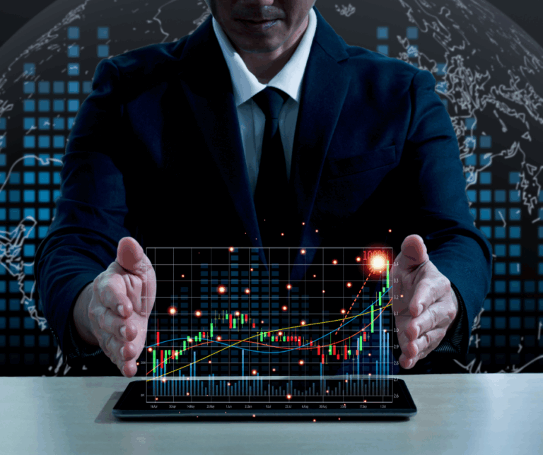 man holding stock market graph