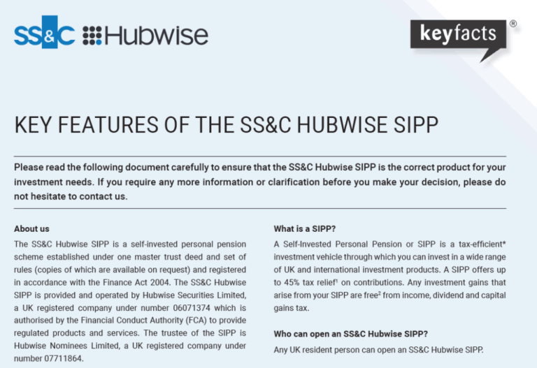 SIPP Key Features of the SS&C Hubwise SIPP